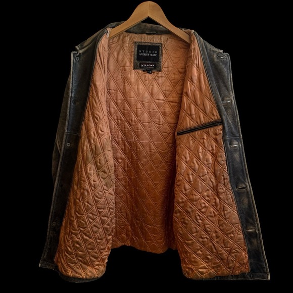 Vintage Wilson Studio Andrew Marc 100% Leather Lined Coat Men's‎ Size Large - Picture 4 of 11